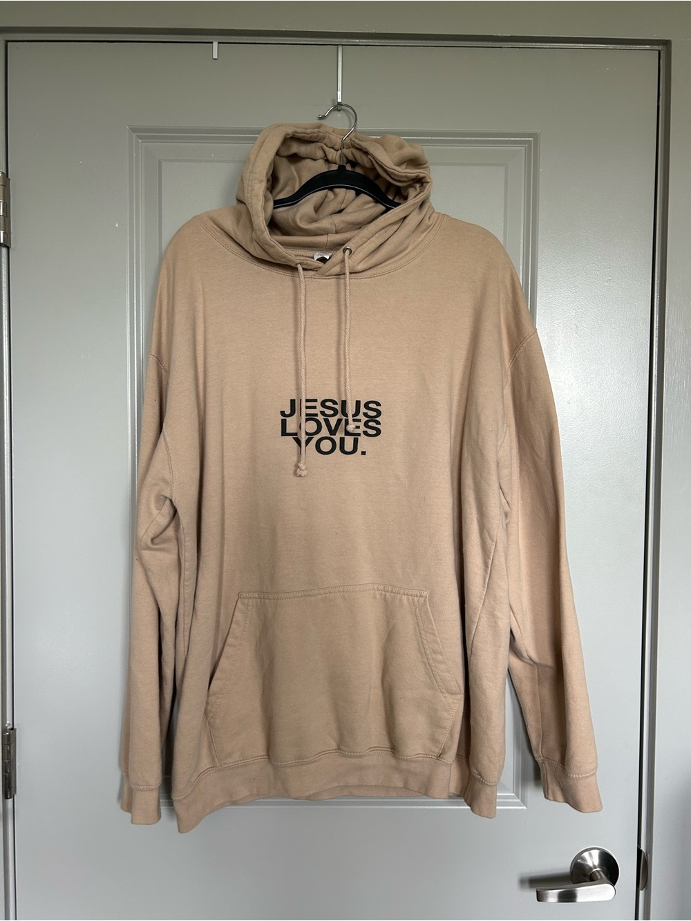 Men's Beige 'Jesus Loves You' Pullover Hoodie